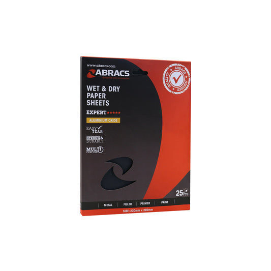 Abracs Wet & Dry Paper 230x280mm P800 Waterproof Flexible Anti-Slip Backing Pack of 25