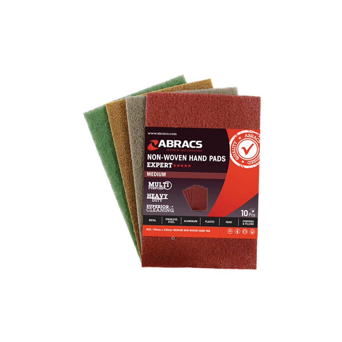 ABRACS Hand Pads - 150 x 230mm, Grey (Fine), Flexible, Long?Life, Ideal for Grooves & Channels Pack of 10