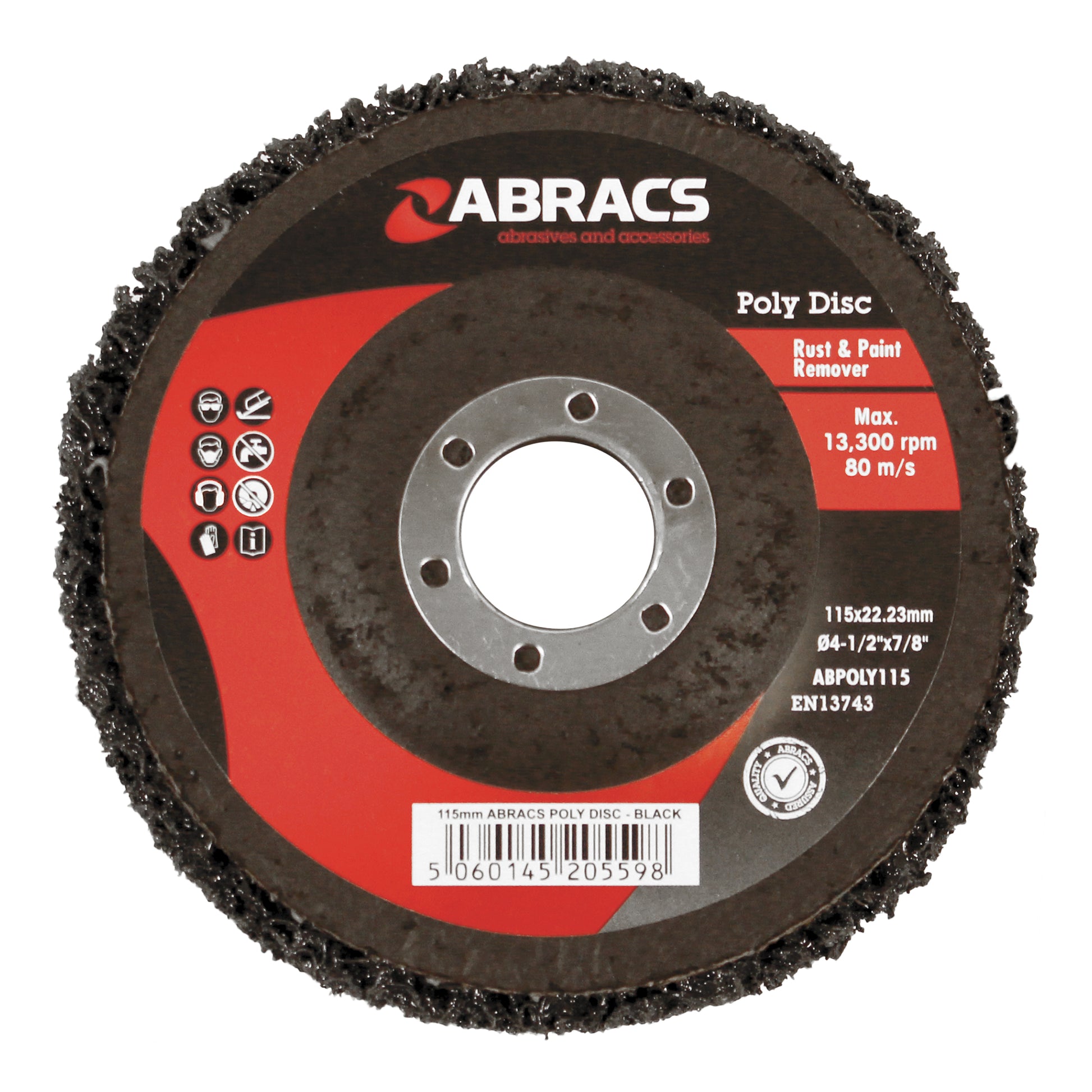 Abracs Poly Disc 115x22mm Rust Paint Removal Fibreglass Back Max RPM 13300 Pack of 2