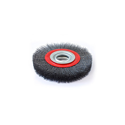 ABRACS Wheel Brush - 200 x 25mm, 32mm Bore, Crimped Steel Wire Ø0.3mm, Max RPM 4,500, Supplied with Bore Adaptor Kit Qty 1