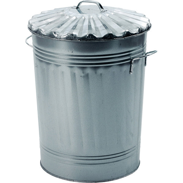 Dustbin with Lid - Galvanised Steel, 90L Capacity Qty 1