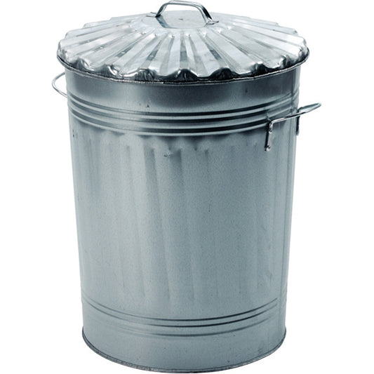 Dustbin with Lid - Galvanised Steel, 90L Capacity Qty 1