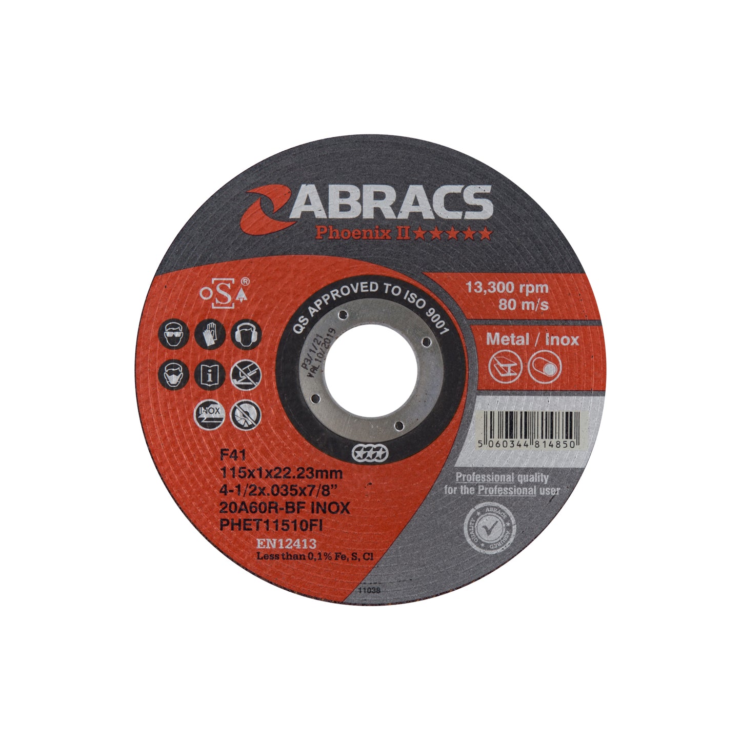 Abracs Extra Thin Flat Cutting Disc 100x1.0x16mm Stainless Steel Max RPM 15300 Pack of 10