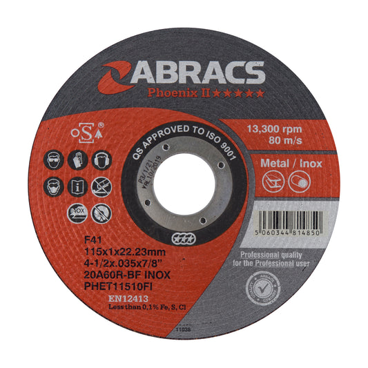 Abracs Flat Cutting Disc 50x1.0x10mm Stainless Steel Max RPM 30600 Pack of 10