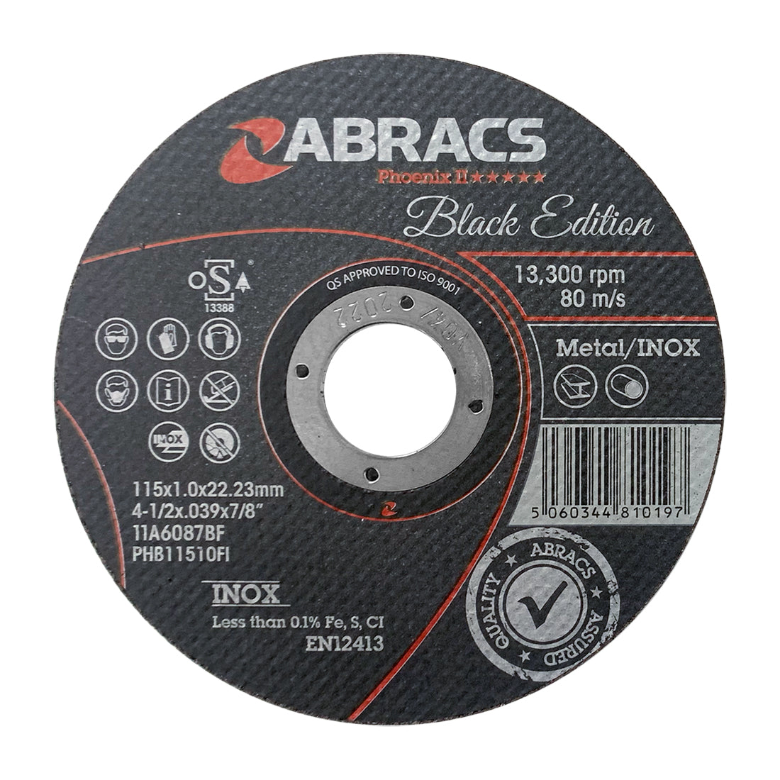 Abracs Black Edition Flat Cutting Disc 115x1.0x22mm Tin Pack OSA Pack of 10