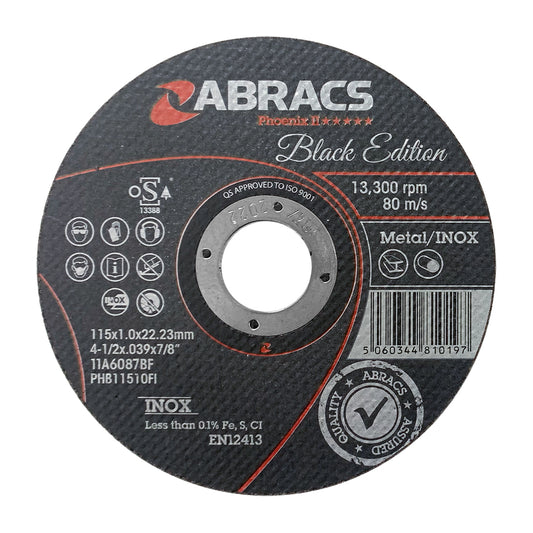 Abracs Black Edition Flat Cutting Disc 115x1.0x22mm Tin Pack OSA Pack of 10