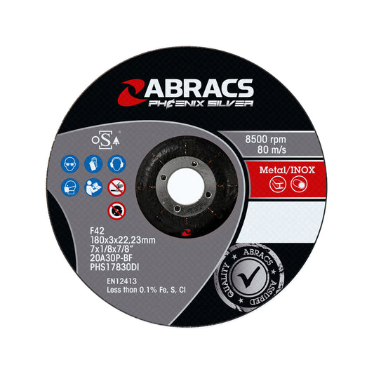 Abracs Silver Series Cutting Disc 115x1.0x22mm Stainless Steel Max RPM 13300 Pack of 5