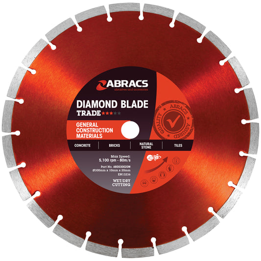 Abracs Diamond Blade Trade 350x10x25.4mm For Concrete Stone Tiles Max RPM 4400 Qty 1