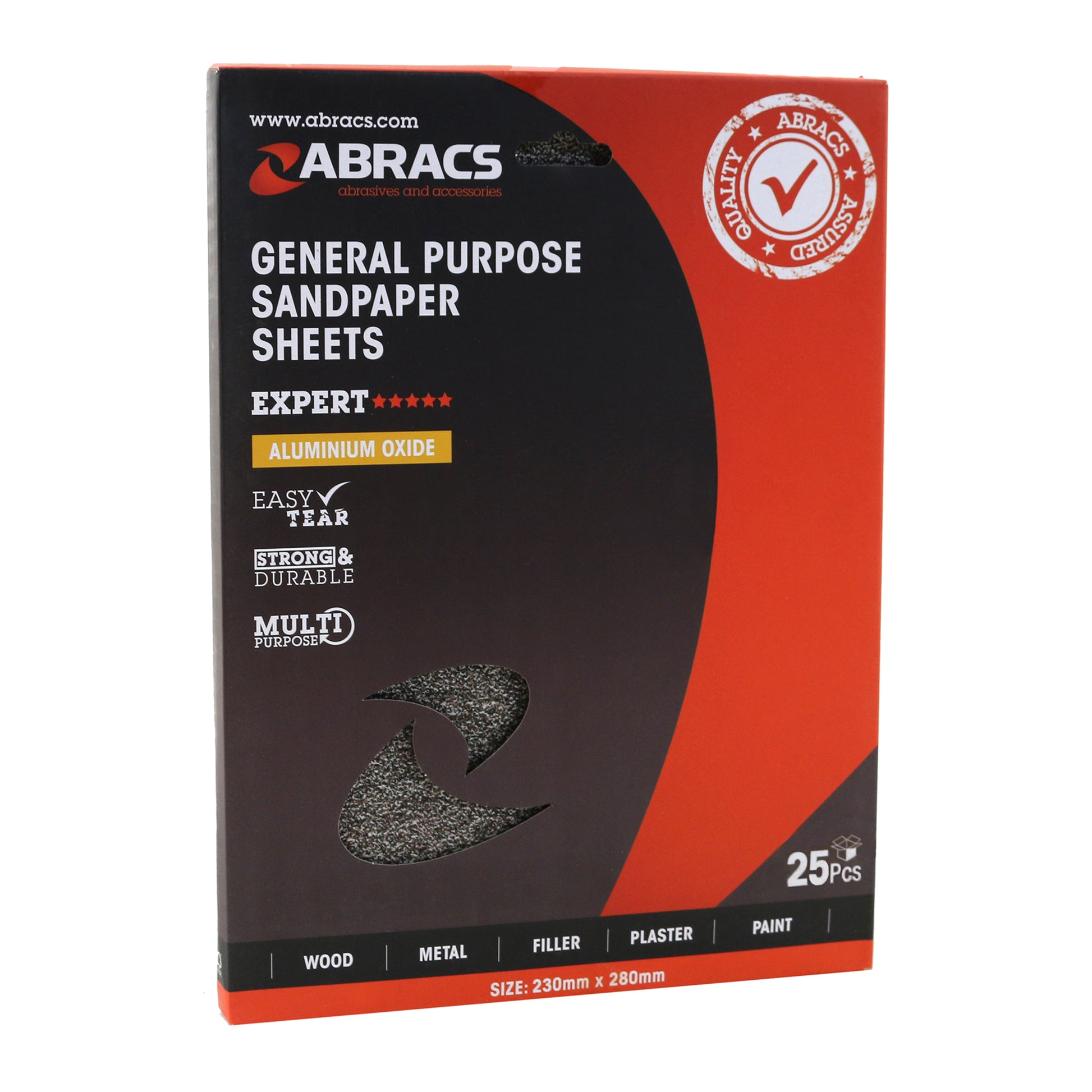 Abracs Aluminium Oxide Sandpaper Sheet 230x280mm P60 Industrial Quality Pack of 25
