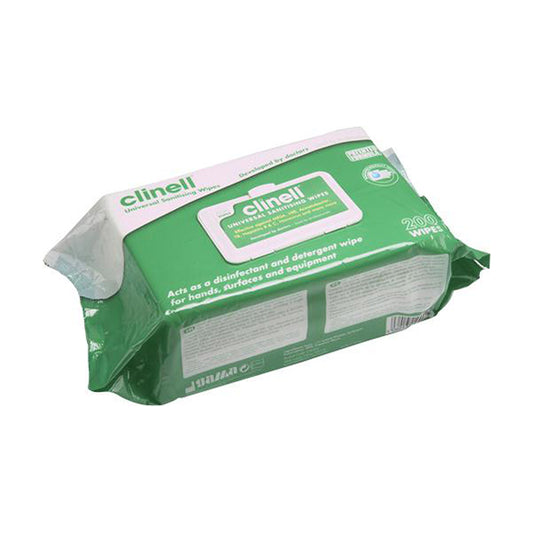 CLINELL Universal Wipes - Pack of 200, EN1276 Tested, NHS Approved, Kills 99.999% Germs Qty 1