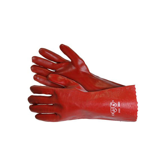 Red PVC Gauntlets - 14" Long, EN388 2003, Cotton Lined, Heavy Duty Protection Pack of 2 Pairs