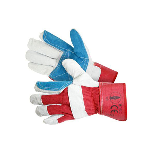 Heavy Duty Rigger Gloves - Size L, EN388 4244, Cow Split Leather, Double Palm, Rubberized Cuff Pack of 5 Pairs