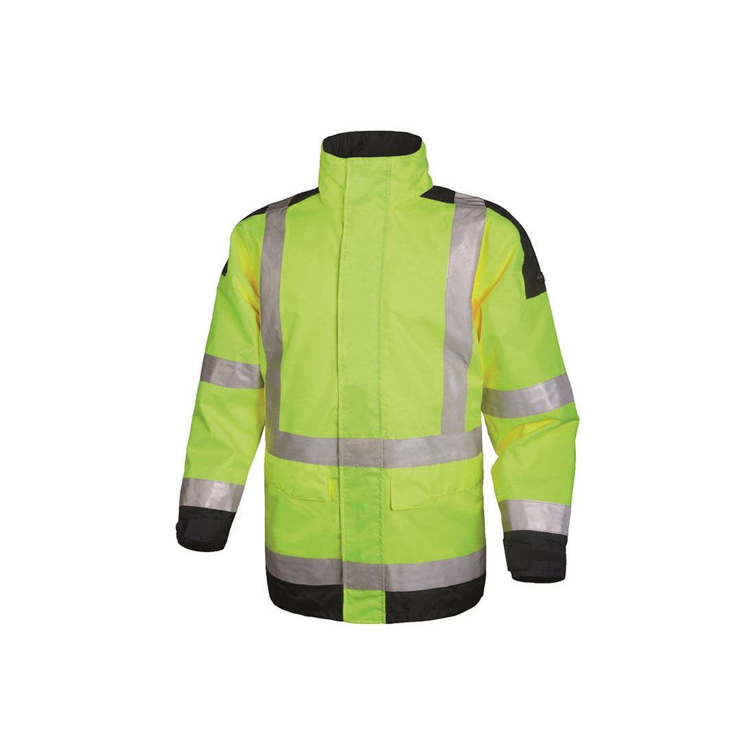 DELTAPLUS Hi?Vis Parka - Large, Fluorescent Yellow/Navy, EN ISO 13688/20471/343 Class 3, Waterproof Seams Qty 1