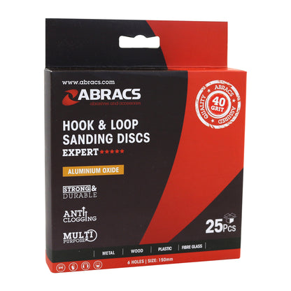Abracs Hook & Loop Sanding Disc 150mm P80 6-Hole Heavy Duty Multi-Material Pack of 25