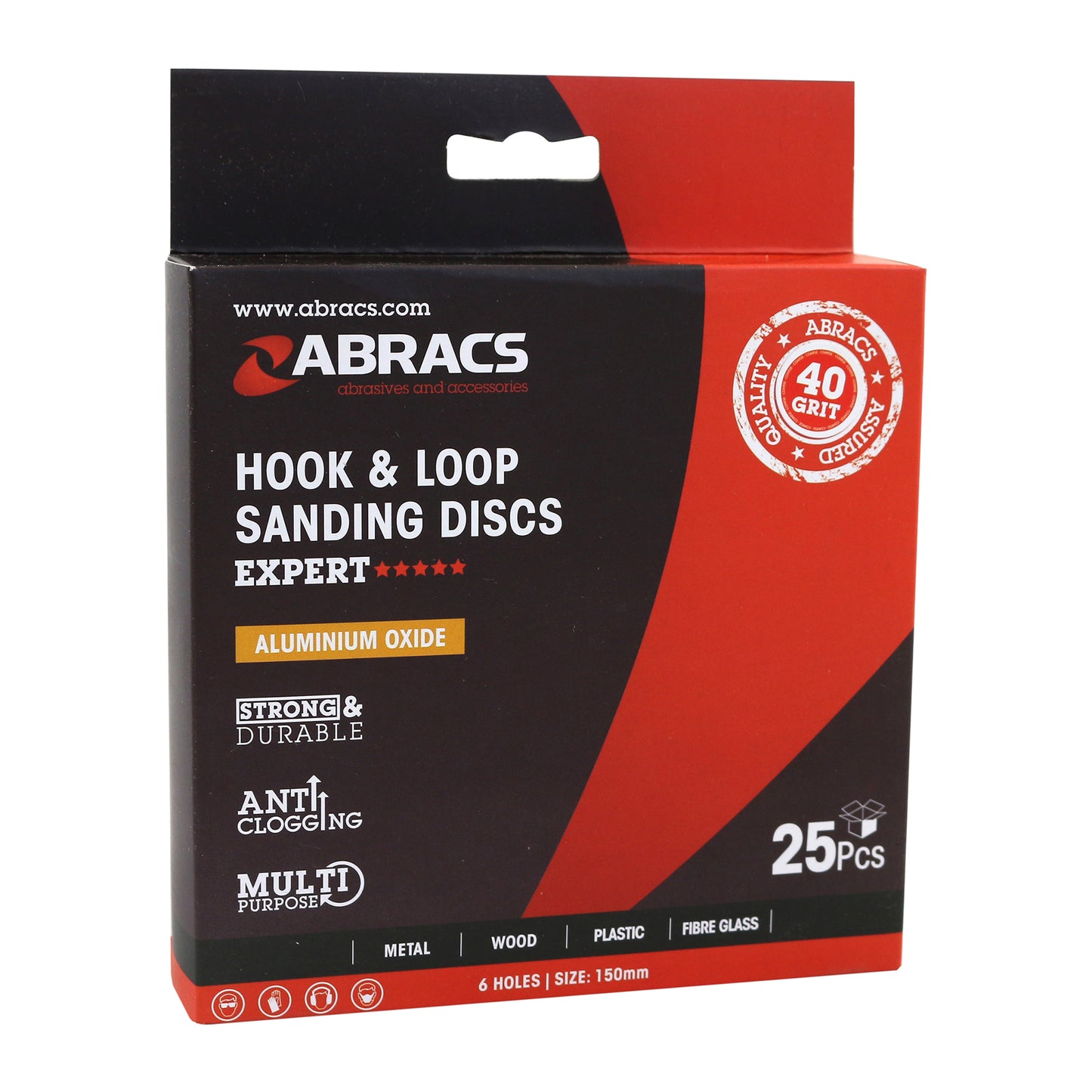 Abracs Hook & Loop Sanding Disc 150mm P180 6-Hole Heavy Duty Multi-Material Pack of 25