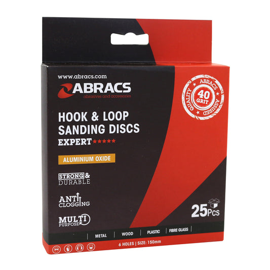Abracs Hook & Loop Sanding Disc 125mm P40 8-Hole Multi-Material Use Pack of 25