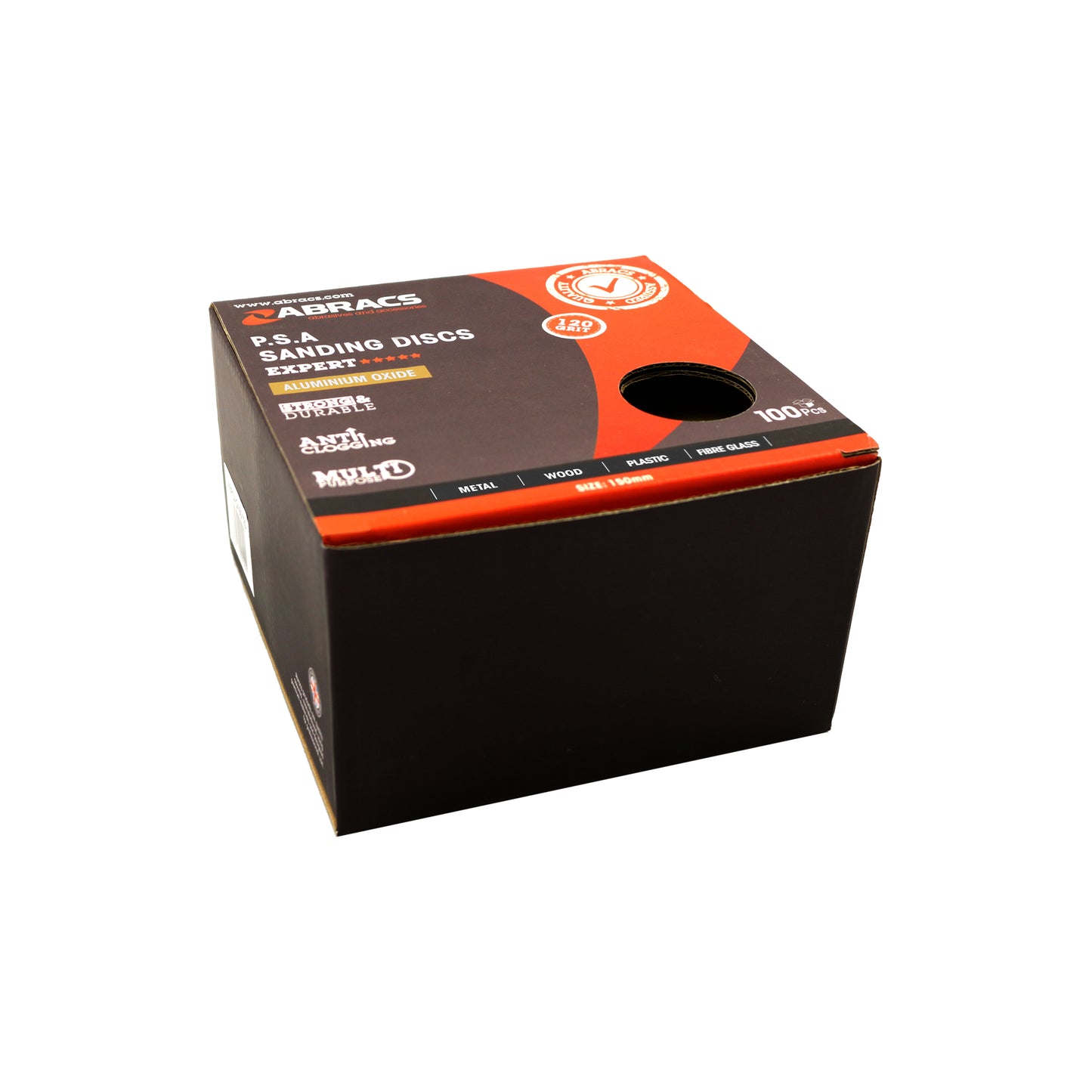 Abracs PSA Sanding Disc 150mm P180 Easy Peel Tab Aluminium Oxide Grain Pack of 100