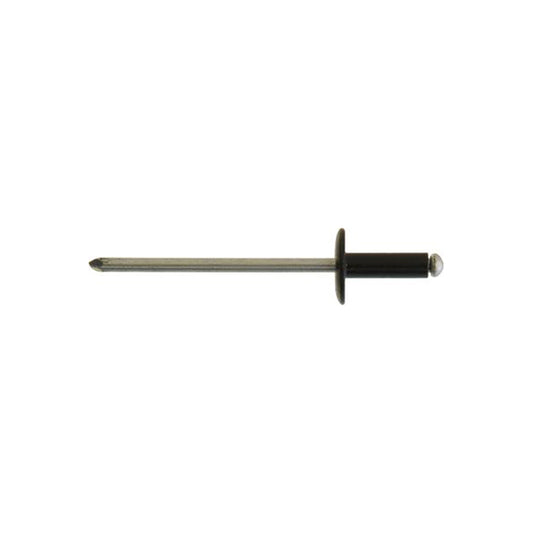 Black Aluminium Rivets - Large Flange, 3.2 x 10mm (1/8" x 3/8") Qty 5 x 10